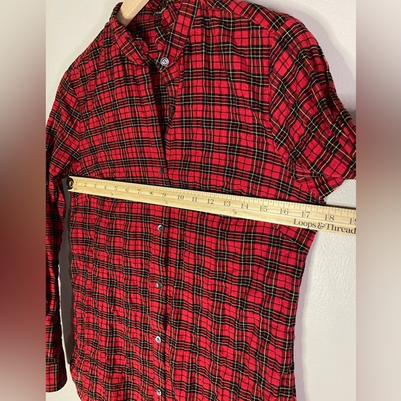 J. McLaughlin Ruffle collar Plaid red XS Blouse button down Christmas - Picture 7 of 8